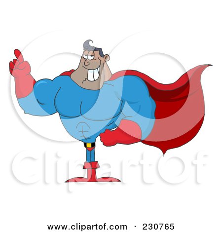 Royalty-Free (RF) Clipart Illustration of a Black Super Hero Man Gesturing - 1 by Hit Toon