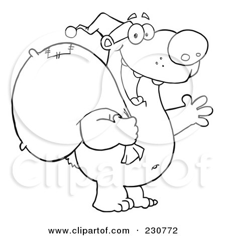 Royalty-Free (RF) Clipart Illustration of a Coloring Page Outline Of A Christmas Santa Bear by Hit Toon