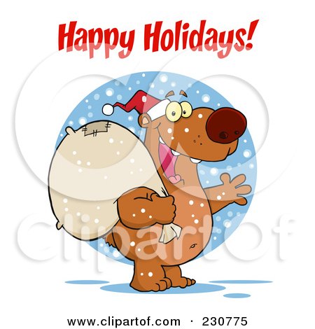 Royalty-Free (RF) Clipart Illustration of a Happy Holidays Greeting Over A Santa Bear by Hit Toon