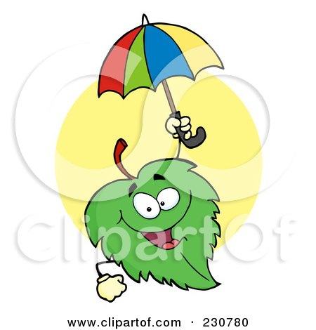 Royalty-Free (RF) Clipart Illustration of a Happy Green Leaf With An Umbrella by Hit Toon