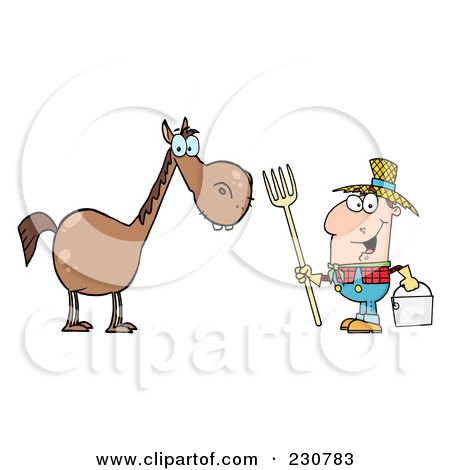 Royalty-Free (RF) Clipart Illustration of a Happy Caucasian Farmer By A Horse by Hit Toon