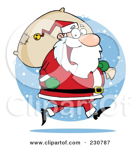 Royalty-Free (RF) Clipart Illustration of a Caucasian Santa Clause Carrying A Sack Over A Snow Circle by Hit Toon