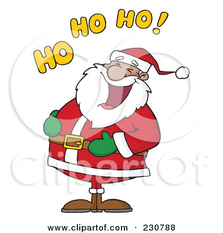 Royalty-Free (RF) Clipart Illustration of a Black Santa Laughing With Ho Ho Ho Text - 1 by Hit Toon