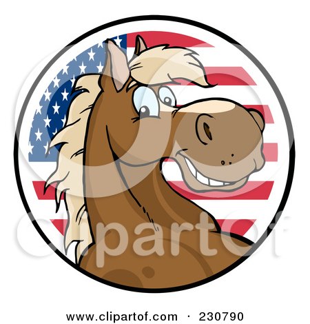 Royalty-Free (RF) Clipart Illustration of a Happy Horse Face Over An American Circle by Hit Toon