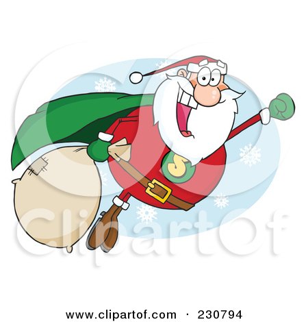 Royalty-Free (RF) Clipart Illustration of a Cauasian Santa Super Hero Flying - 2 by Hit Toon