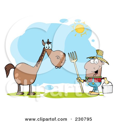 Royalty-Free (RF) Clipart Illustration of a Happy Black Farmer Near A Horse by Hit Toon