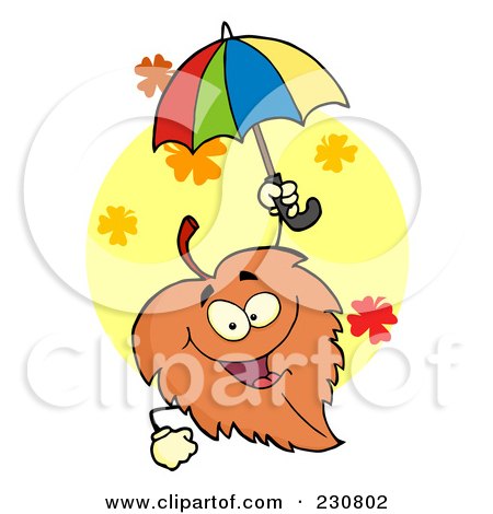 Royalty-Free (RF) Clipart Illustration of a Happy Fall Leaf Holding An Umbrella by Hit Toon