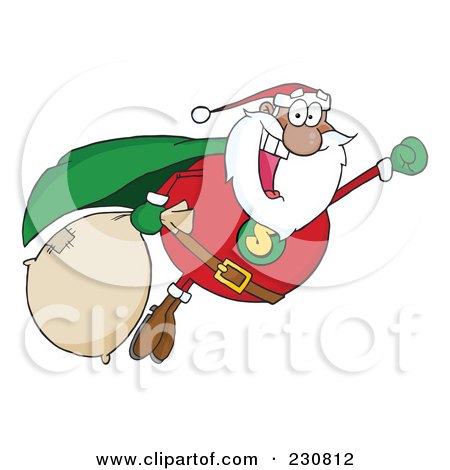 Royalty-Free (RF) Clipart Illustration of a Black Santa Super Hero Flying - 1 by Hit Toon