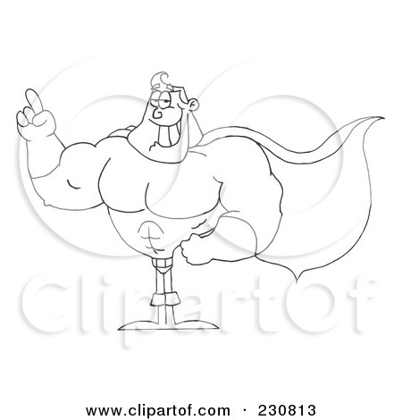 Royalty-Free (RF) Clipart Illustration of a Coloring Page Outline Of A Super Hero Man Gesturing by Hit Toon