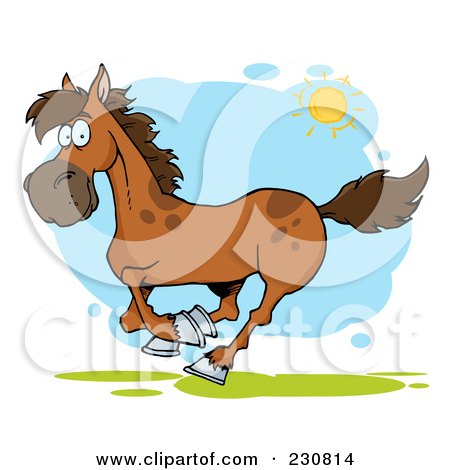 Royalty-Free (RF) Clipart Illustration of a Happy Brown Galloping Horse Outside by Hit Toon