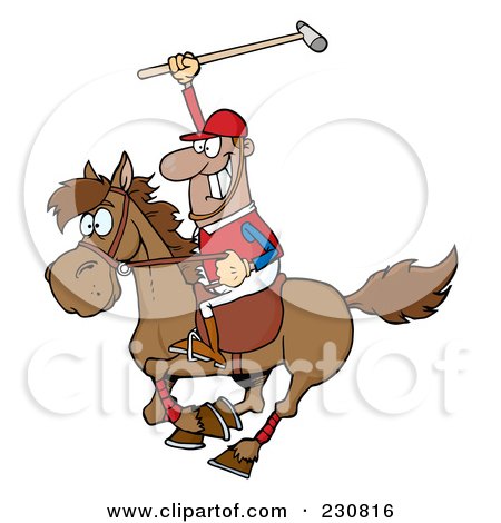 Royalty-Free (RF) Clipart Illustration of a Black Polo Player Holding Up A Stick by Hit Toon
