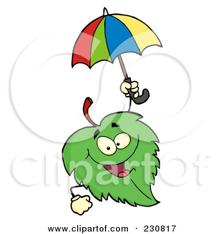 Royalty-Free (RF) Clipart Illustration of a Happy Green Leaf Holding An Umbrella by Hit Toon