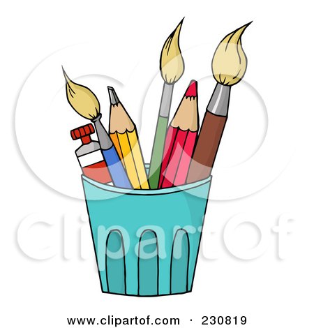 Royalty-Free (RF) Clipart Illustration of a Cup Of Pencils And Paintbrushes by Hit Toon