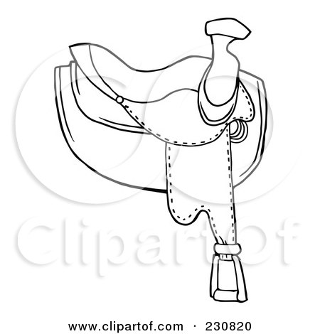 Royalty-Free (RF) Clipart Illustration of a Coloring Page Outline Of A Leather Horse Saddle by Hit Toon