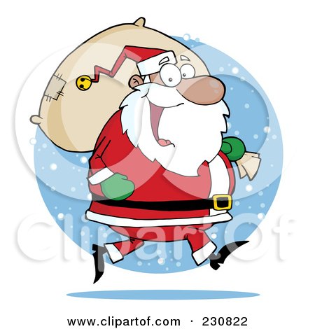 Royalty-Free (RF) Clipart Illustration of an African Santa Clause Carrying A Sack Over A Snow Circle by Hit Toon