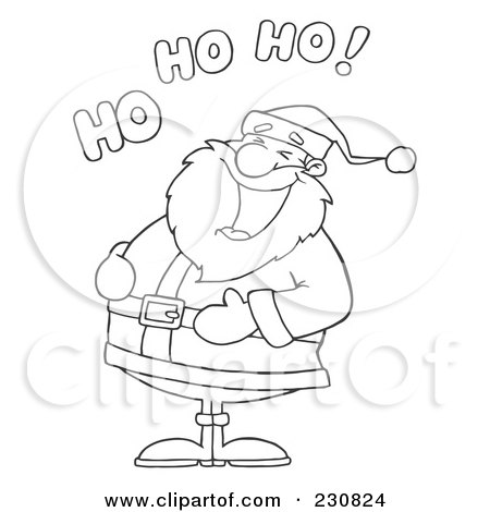 Royalty-Free (RF) Clipart Illustration of a Coloring Page Outline Of Santa Laughing With Ho Ho Ho Text by Hit Toon