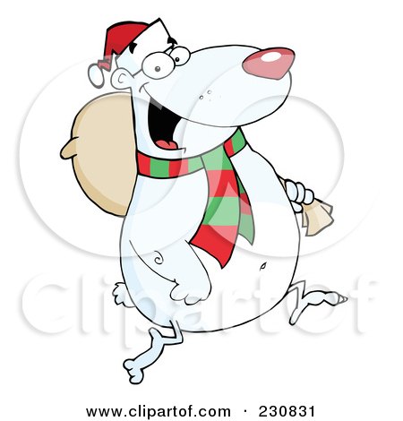 Royalty-Free (RF) Clipart Illustration of a Christmas Polar Bear Carrying A Sack by Hit Toon