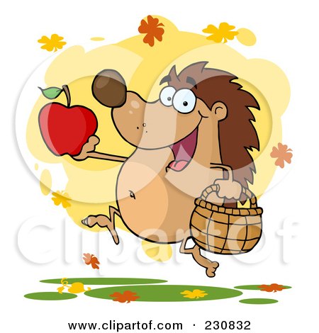 Royalty-Free (RF) Clipart Illustration of an Autumn Hedgehog With An Apple And Basket by Hit Toon