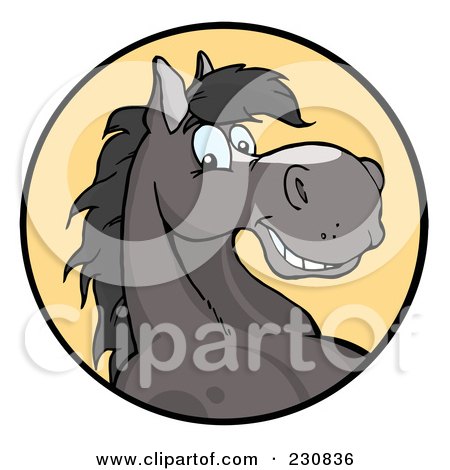 Royalty-Free (RF) Clipart Illustration of a Happy Gray Horse Face Over A Yellow Circle by Hit Toon