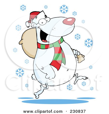 Royalty-Free (RF) Clipart Illustration of a Christmas Polar Bear Carrying A Bag by Hit Toon