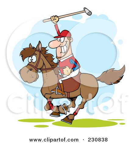 Royalty-Free (RF) Clipart Illustration of a White Polo Player Holding Up A Stick by Hit Toon