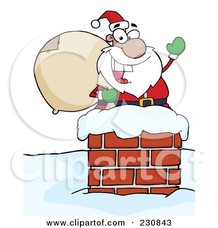 Royalty-Free (RF) Clipart Illustration of a Black Santa In A Chimney And Waving - 1 by Hit Toon