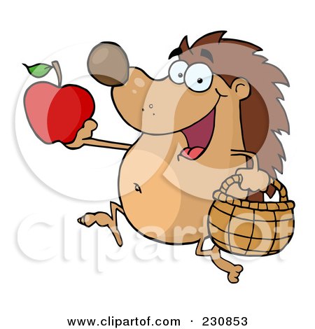 Royalty-Free (RF) Clipart Illustration of a Happy Hedgehog With An Apple And Basket by Hit Toon