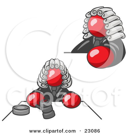 Clipart Illustration of a Red Judge Man Wearing a Wig in Court by Leo Blanchette