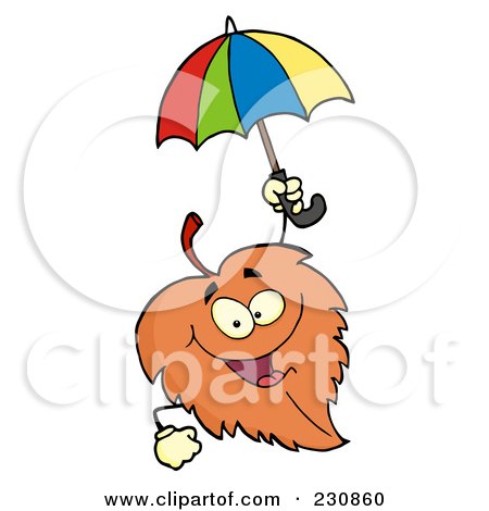 Royalty-Free (RF) Clipart Illustration of a Happy Autumn Leaf Holding An Umbrella by Hit Toon