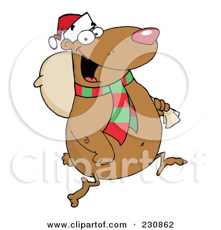 Royalty-Free (RF) Clipart Illustration of a Happy Christmas Bear Running With A Bag by Hit Toon