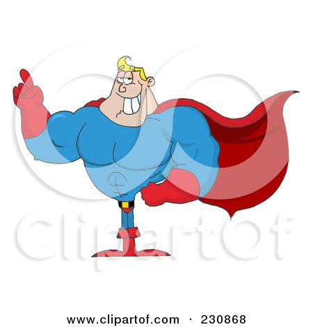 Royalty-Free (RF) Clipart Illustration of a Caucasian Super Hero Man Gesturing - 1 by Hit Toon