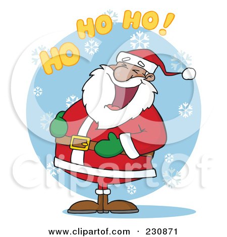 Royalty-Free (RF) Clipart Illustration of a Black Santa Laughing With Ho Ho Ho Text - 2 by Hit Toon