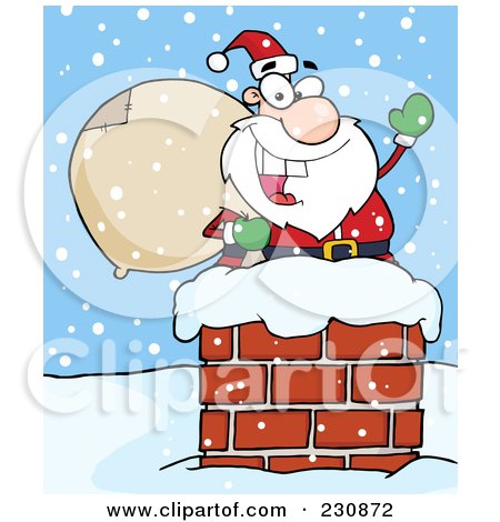 Royalty-Free (RF) Clipart Illustration of a Caucasian Santa In A Chimney And Waving - 4 by Hit Toon