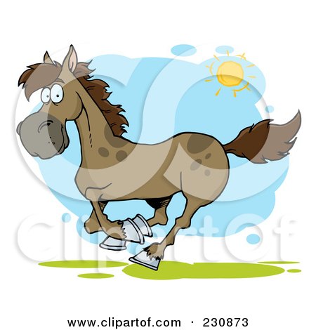 Royalty-Free (RF) Clipart Illustration of a Happy Brown Running Horse Outside by Hit Toon