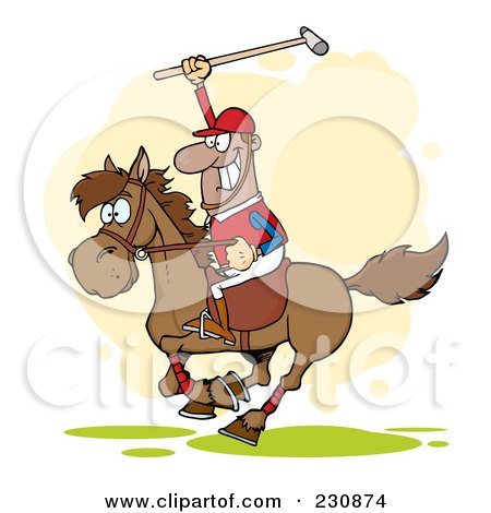Royalty-Free (RF) Clipart Illustration of a Hispanic Polo Player Holding Up A Stick by Hit Toon