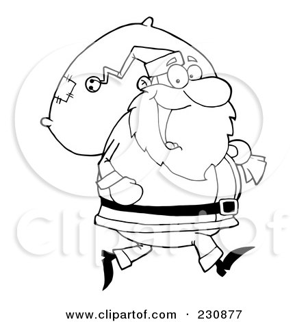 Royalty-Free (RF) Clipart Illustration of a Coloring Page Outline Of Santa Clause Carrying A Sack by Hit Toon
