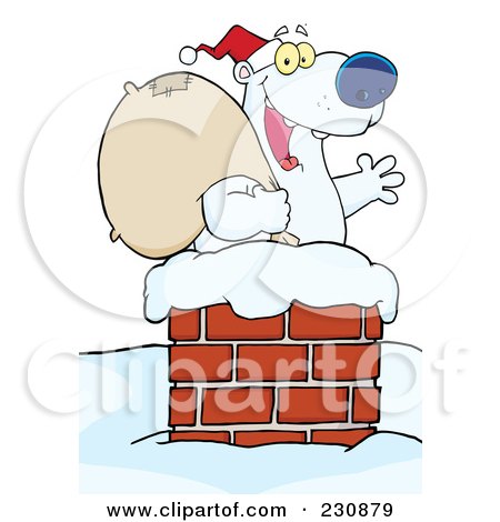 Royalty-Free (RF) Clipart Illustration of a Christmas Santa Polar Bear In A Chimney - 1 by Hit Toon