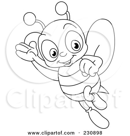 Royalty-Free (RF) Clipart Illustration of a Coloring Page Outline Of A Happy Bee by yayayoyo