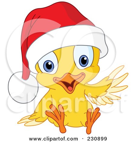 Royalty-Free (RF) Clipart Illustration of a Waving Christmas Chick Wearing A Santa Hat by yayayoyo