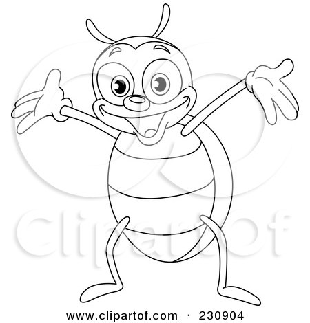 Royalty-Free (RF) Clipart Illustration of a Coloring Page Outline Of A Happy Beetle by yayayoyo