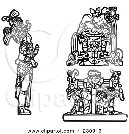 Royalty-Free (RF) Clipart Illustration of a Digital Collage Of Black And White Mayan Kings And Slaves by xunantunich