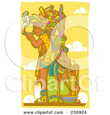 Royalty-Free (RF) Clipart Illustration of a Mayan King Smoking - 2 by xunantunich