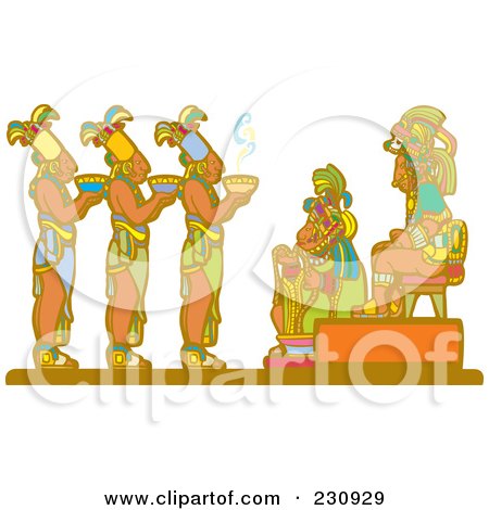 Royalty-Free (RF) Clipart Illustration of Mayan Servants Offering Food To Royalty by xunantunich