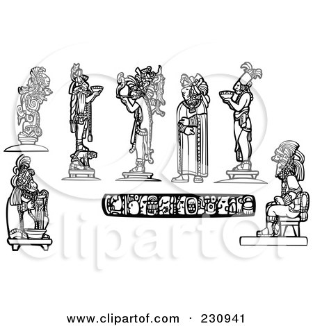 Royalty-Free (RF) Clipart Illustration of a Digital Collage Of Black And White Mayan Kings And Gods by xunantunich