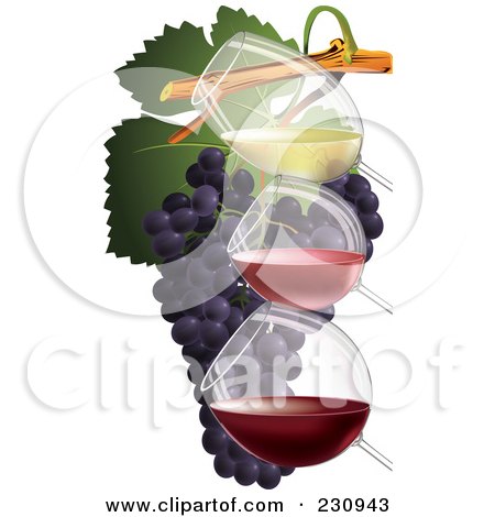 Royalty-Free (RF) Clipart Illustration of Three Glasses Of Wine With Grapes - 2 by Eugene