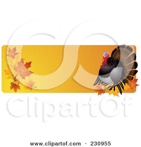 Royalty-Free (RF) Clipart Illustration of an Orange Thanksgiving Website Banner With A Turkey And Fall Leaves by Eugene
