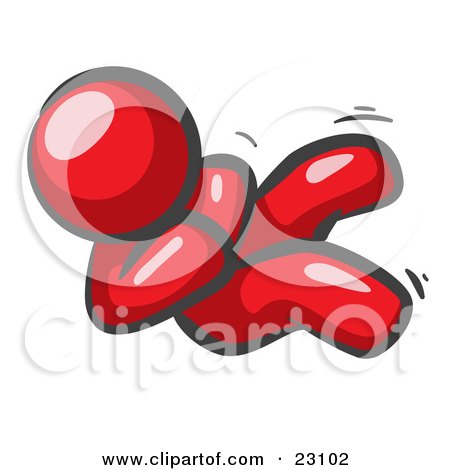 Clipart Illustration of a Happy Red Man Rolling On The Floor And Giggling With Laughter by Leo Blanchette