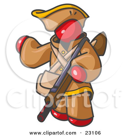 Clipart Illustration of a Red Man in Hunting Gear, Carrying a Rifle by Leo Blanchette