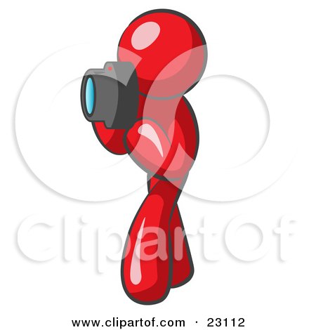 Clipart Illustration of a Red Man Character Tourist Or Photographer Taking Pictures With A Camera by Leo Blanchette