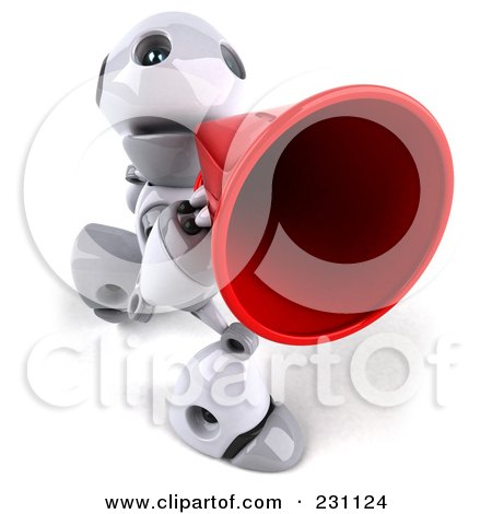 Royalty-Free (RF) Clipart Illustration of a 3d Robot Boy Character Announcing by Julos